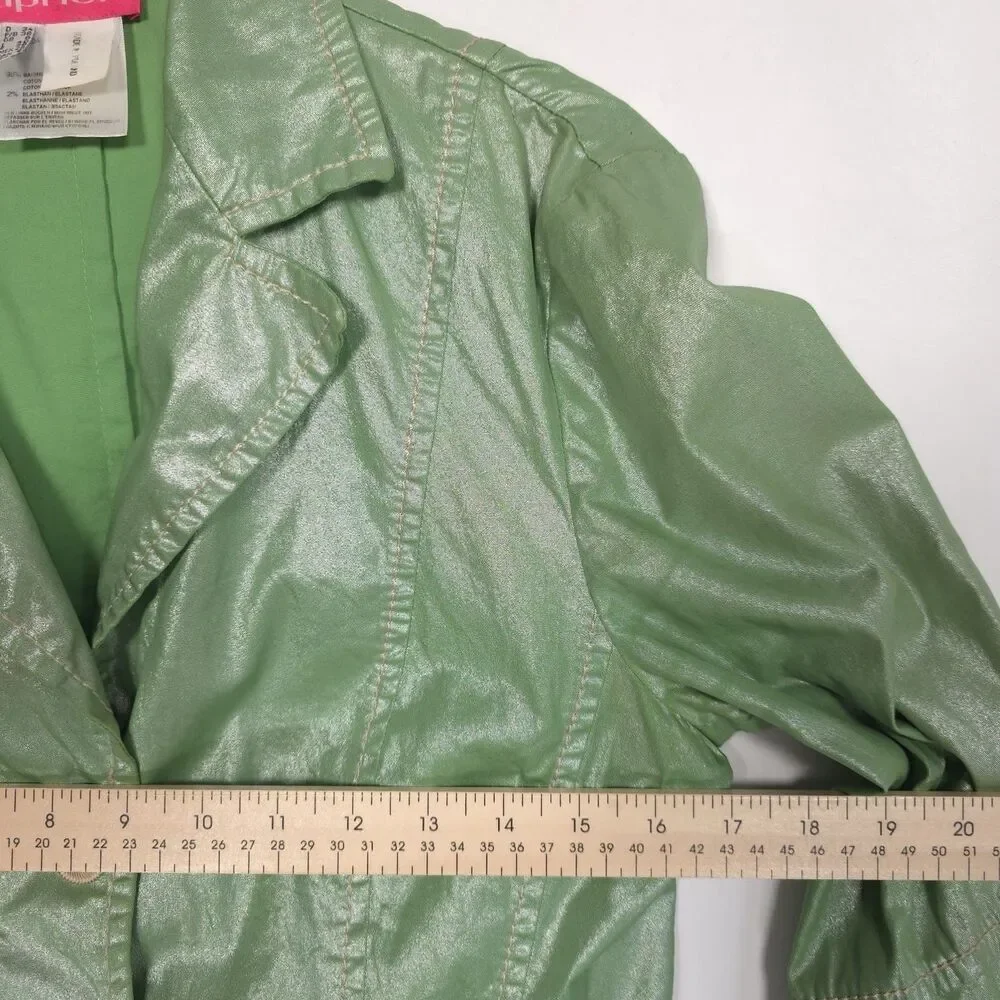 ESCADA apriori Jacket Size 4 Shimmering‎ Iridescent Green Faux Leather Vintage - Picture 3 of 11
